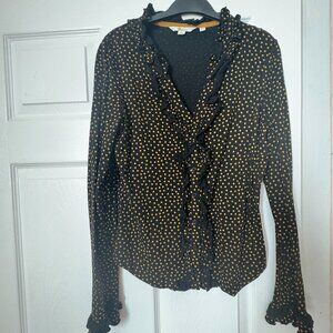 BODEN WOMENS LONG SLEEVED SHIRT WITH RUFFLES, SIZE 4